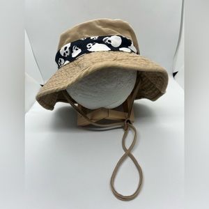BOYS Khaki w/ black & white skull trim bucket hat. 54cm